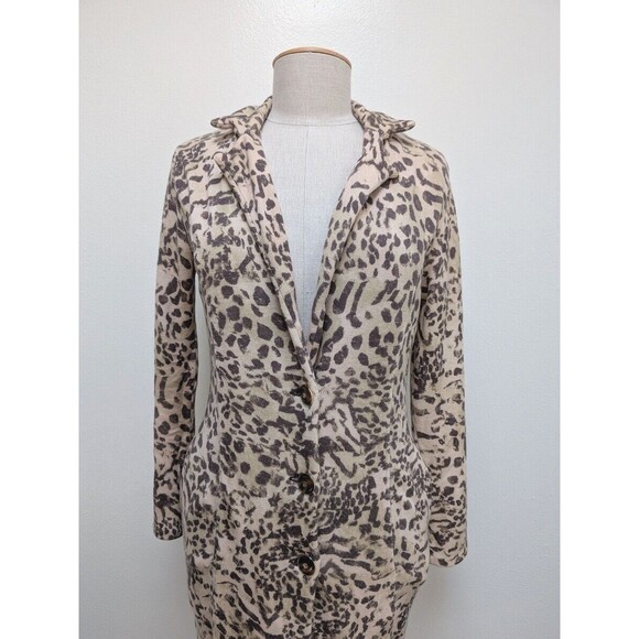 St John Marie Gray Dress Wool Blend Leopard Cheetah print Sz 2 Long Sleeve - Picture 3 of 9